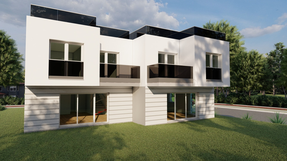 Bauträgerprojekt Doppelhäuser mit 5 Zimmern - weiße versus anthrazit Fenster